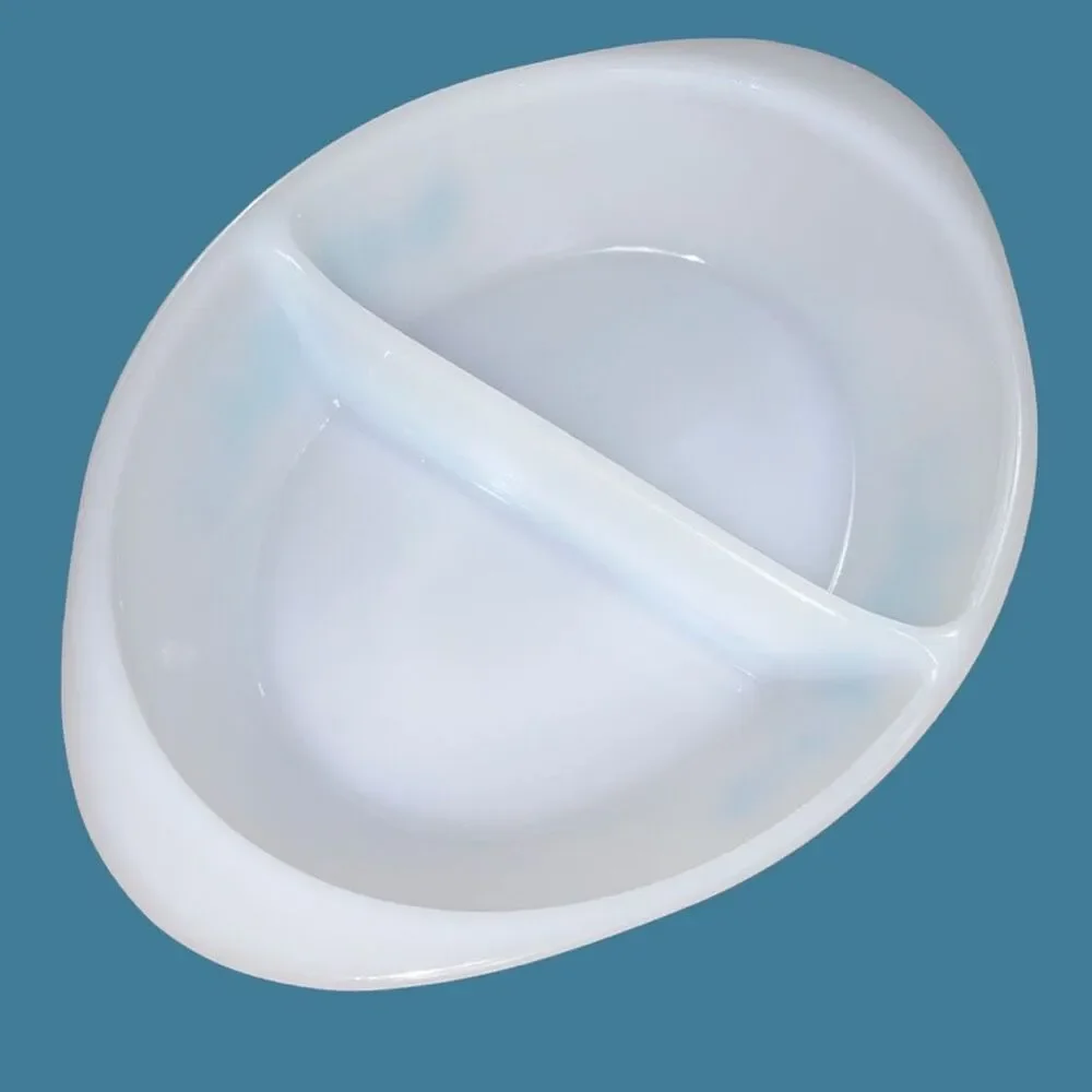 Vintage Milk Glass Fruit Pattern Glasbake Divided Casserole Dish Oval